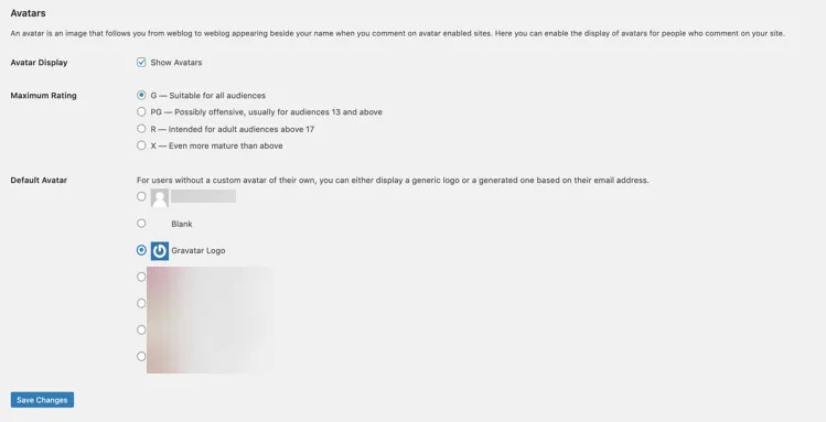 Alt: Hình minh họa cách chọn Gravatar Logo trong phần cài đặt WordPress