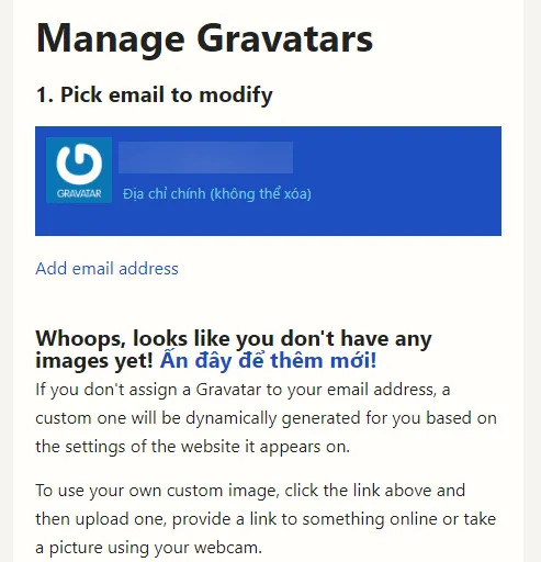 Alt: Hình minh họa cách thêm ảnh đại diện mới trên Gravatar