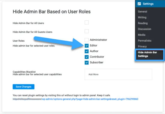 Alt: Tùy chọn ẩn thanh công cụ trong hồ sơ người dùng