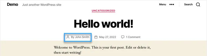 Dòng tên tác giả trong WordPress