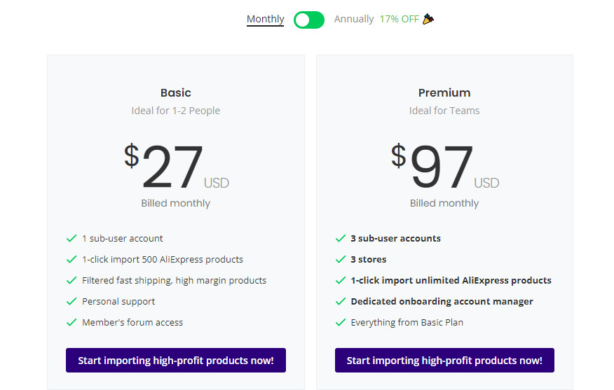 Giá gói Salehoo Dropship