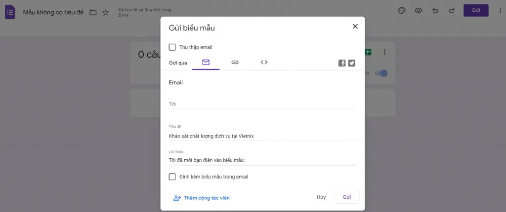 Gửi biểu mẫu Google Form