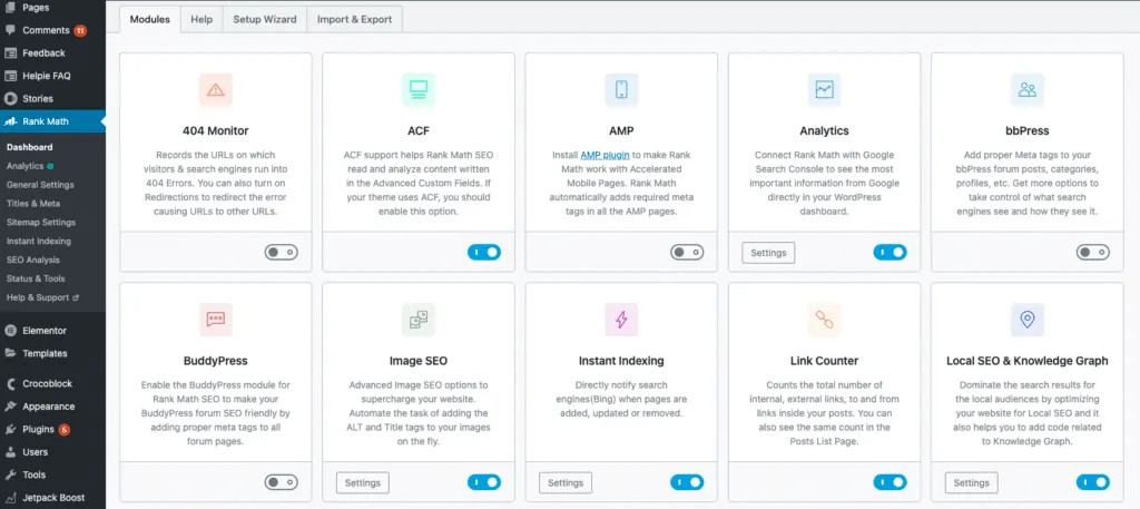 Hướng dẫn bật các module cần thiết trong Rank Math