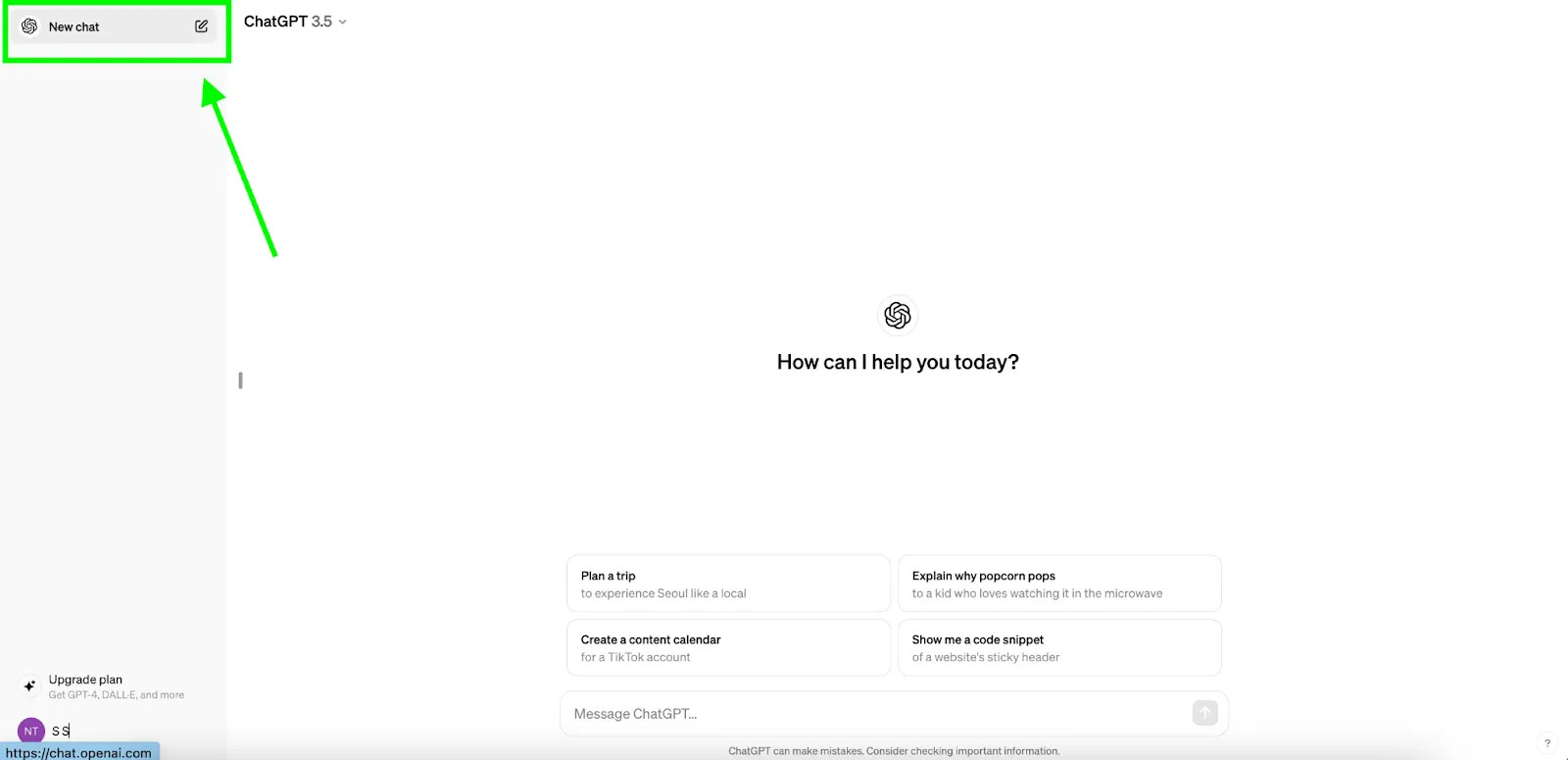 Nhấn chọn New chat để tiến hành cuộc trò chuyện với ChatGPT