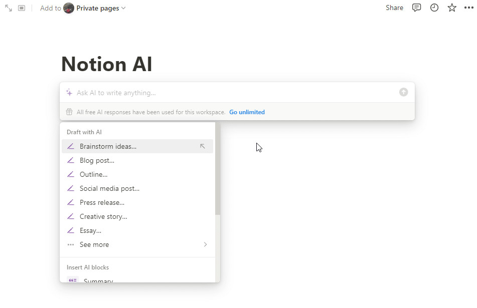 Tổng quan về các tính năng của Notion AI